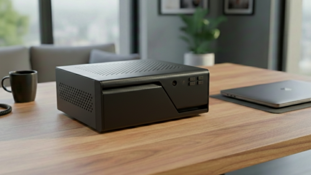 "Illustration of a modern office infrastructure showing Firegate continuously inspecting and controlling all connected laptops and servers."